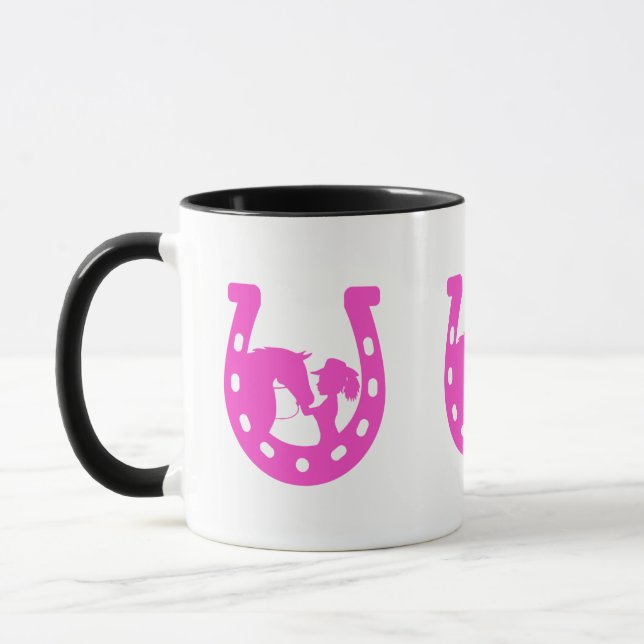 Caneca Rapariga com Cavalo e Ferradura Rosa Quente do Cha (Esquerda)