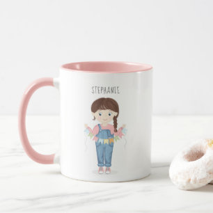 Caneca Rapariga de aniversário em Overalls Brunette