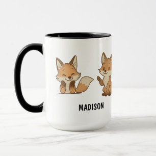 Caneca Rapariga de Raposa Desenhada à Mão Personalizável
