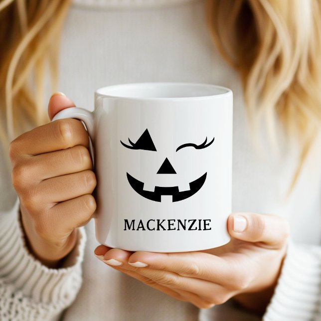 Caneca Rapariga Personalizada Jack O Lanterna Pumpkin Fac (Custom Girly Jack O Lantern Pumpkin Face Halloween Mug)