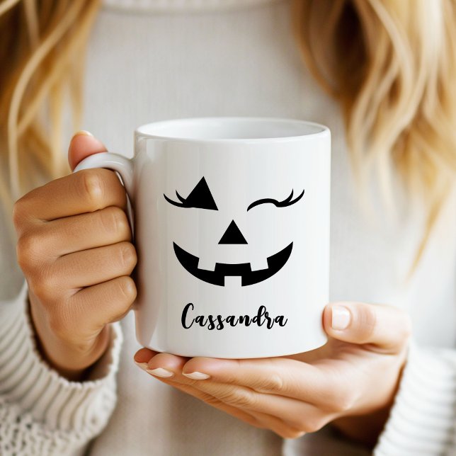 Caneca Rapariga Personalizada Jack O Lanterna Pumpkin Fac (Custom Girly Jack O Lantern Pumpkin Face Halloween Mug)