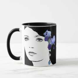 Caneca Rapariga rosto Emily nome azul personalizável íris