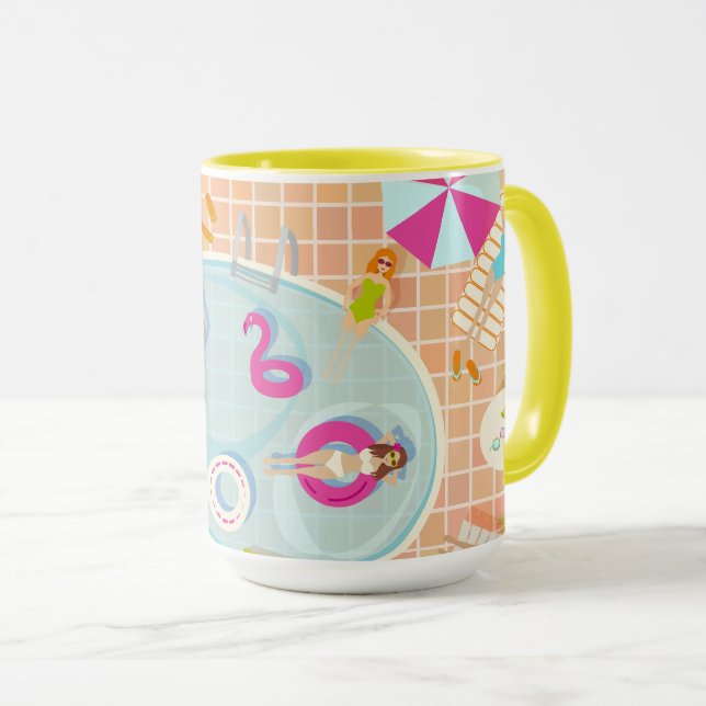 Caneca Raparigas Bikini e caras jogando piscina de nataçã (Frente Esquerda)