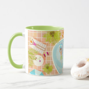 Caneca Raparigas Bikini e caras jogando piscina de nataçã