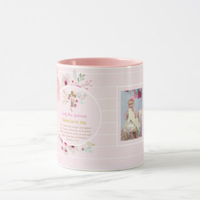 Caneca Raparigas FOTO Baptism Christening Proverb 31:25 (Centro)