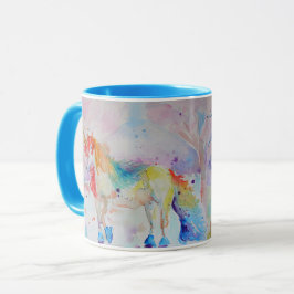 Caneca Raparigas Unicórn Watercolor Damas Mug Blue