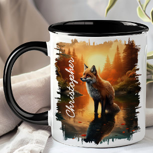 Caneca Raposa ao pôr do sol Reflexo da Floresta