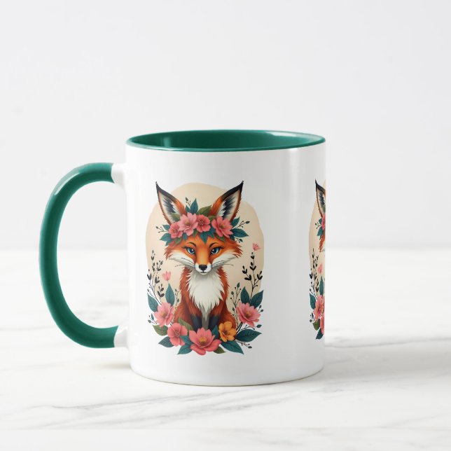 Caneca Raposa Boho Caprichosa com Coroa Floral da Florest (Esquerda)