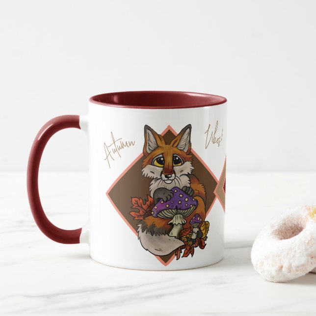 Caneca Raposa com Toadstools do outono (Com Donut)