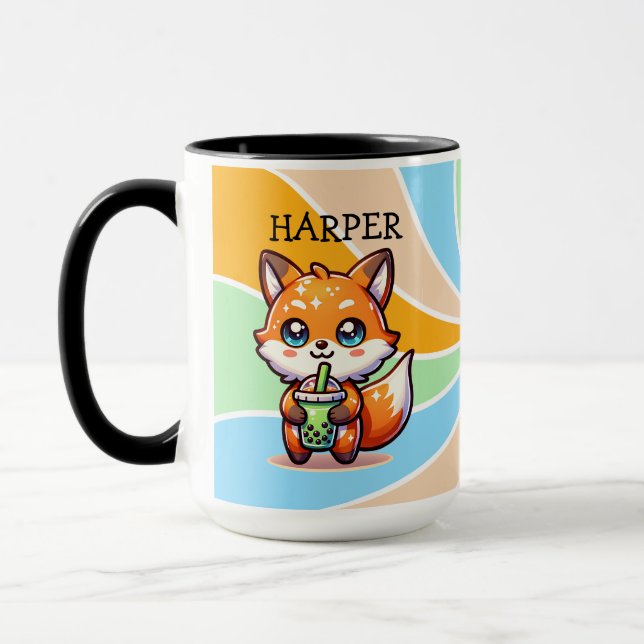 Caneca Raposa Kawaii Cuja Bolha é Personalizada (Esquerda)