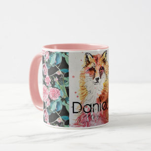 Caneca Raposa Vermelha Cachorra Aquarela Rosa Rosa Rosa R