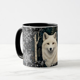 Caneca Raposar branca do Natal lobo branco floco de neve