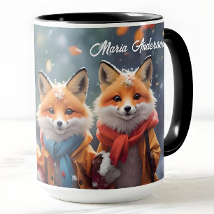 Caneca Raposas De Cama De Natal Personalizadas Numa Flore