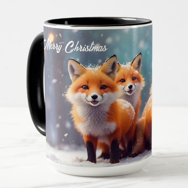 Caneca Raposas De Cama De Natal Personalizadas Numa Flore (Criador carregado)