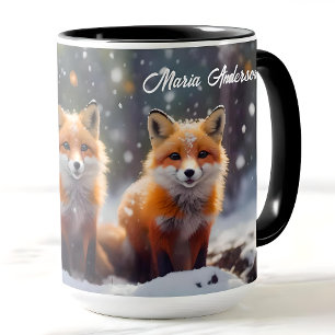 Caneca Raposas De Cama De Natal Personalizadas Numa Flore