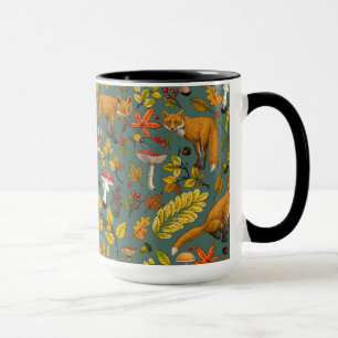 Caneca Raposas de outono em verde-pinheiro