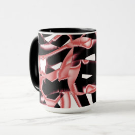 Caneca Raspas pretas e de salmão, fitas destruídas em bra