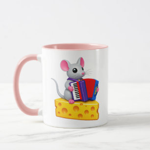 Caneca Rato de Desenho Animado Fofo Tocando Acordeão Músi