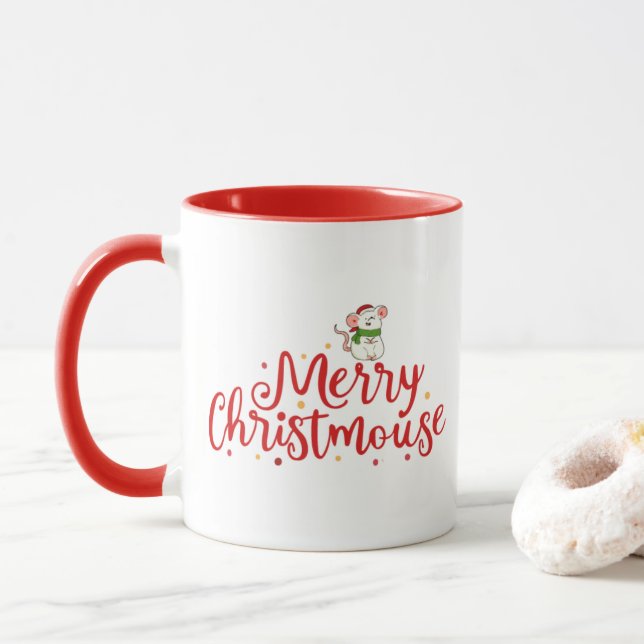 Caneca Rato de feliz do rato de Natal feliz (Com Donut)