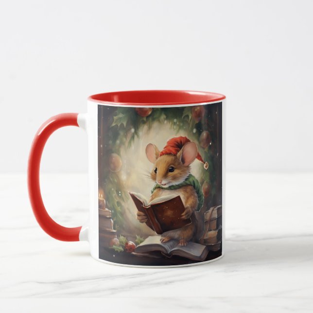 Caneca Rato de Natal lendo (Esquerda)