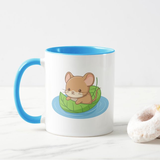Caneca Rato Fofo em um Barco de Folha (Com Donut)