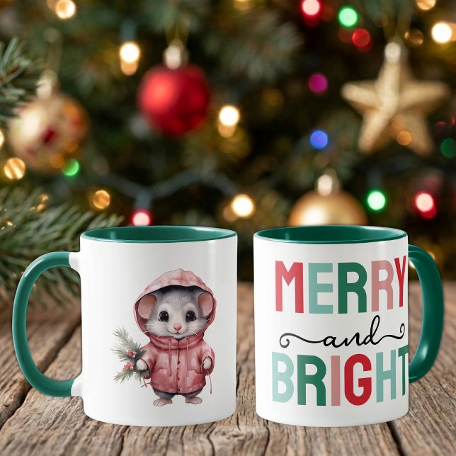 Caneca Rato fofo natal alegre e brilhante (Criador carregado)
