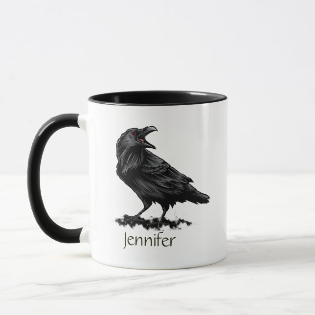 Caneca Raven Crow Black Bird Nome Personalizado (Esquerda)