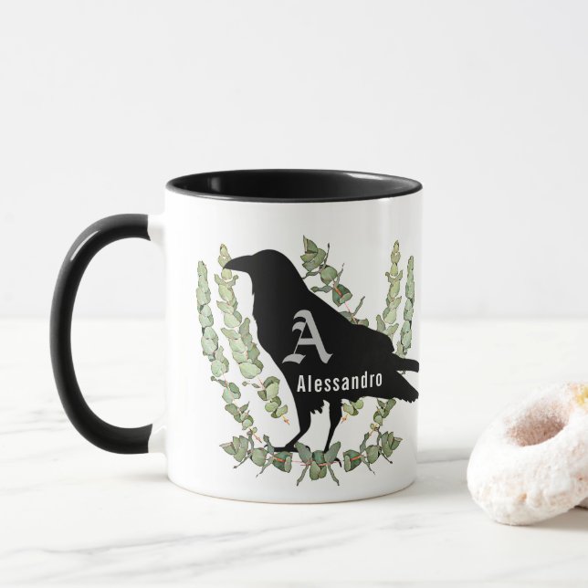 Caneca Raven Monograma Unisex Spirit Animal Eucalyptus Mu (Com Donut)