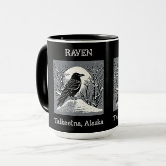 Caneca Raven: Talkeetna, Alasca preto e branco