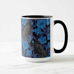 Caneca Ravens e rosas azuis