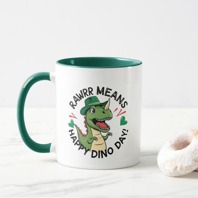 Caneca Rawrr Significa Feliz Dia Dino (Com Donut)
