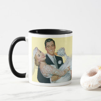 Caneca Recém-casados de casamento vintage, noiva e noivo