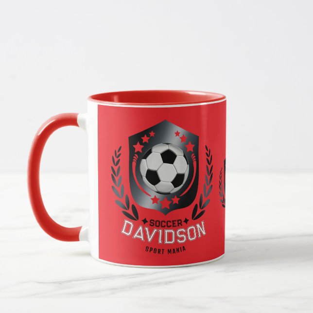 Caneca Red and Black Soccer Ball for Sporty Men and Boys (Esquerda)