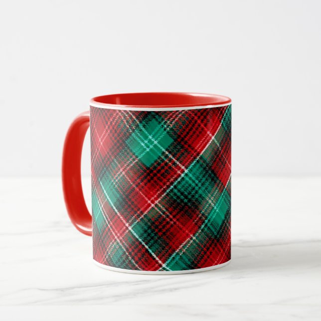 Caneca Red and green holiday plaid (Frente Esquerda)