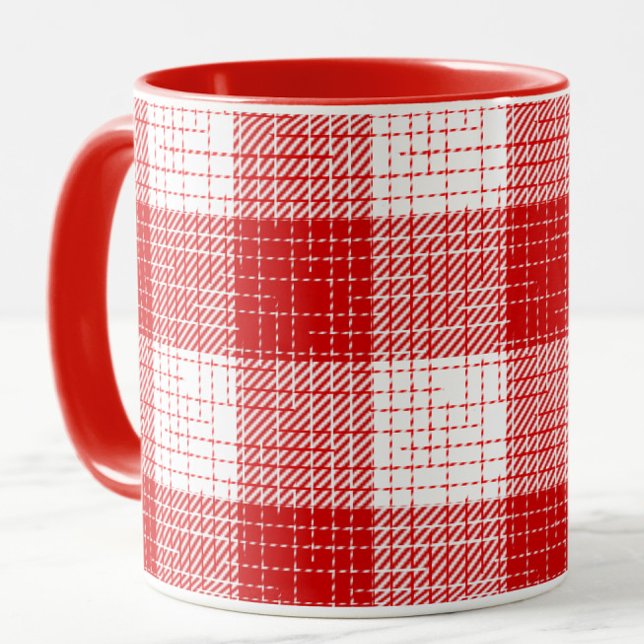 Caneca Red and White Bold Checkered Plaid Design  (Criador carregado)