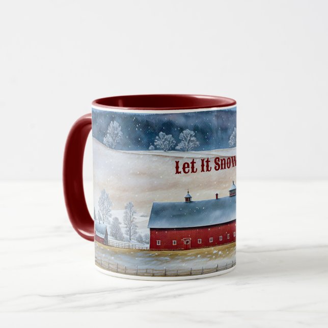 Caneca Red Barn Snow Country, Gray Mug Cup (Frente Esquerda)