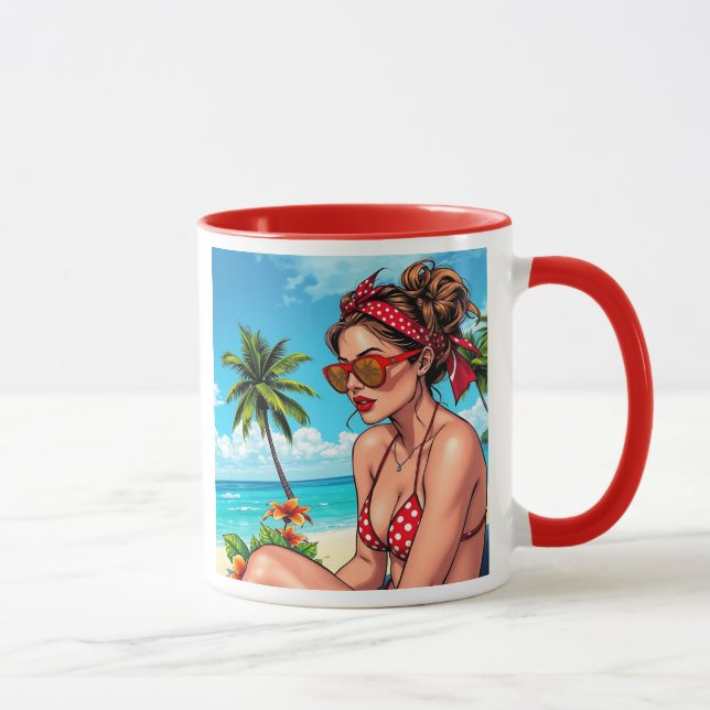 Caneca Red Bikini, óculos de sol e mulher Bandana (Direita)