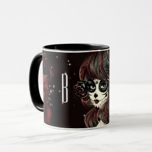 Caneca Red Black Rosa Sugar Skull Girl Personalizada