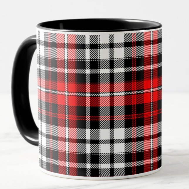 Caneca Red Black White Plaid Tartan Pattern Design  (Criador carregado)