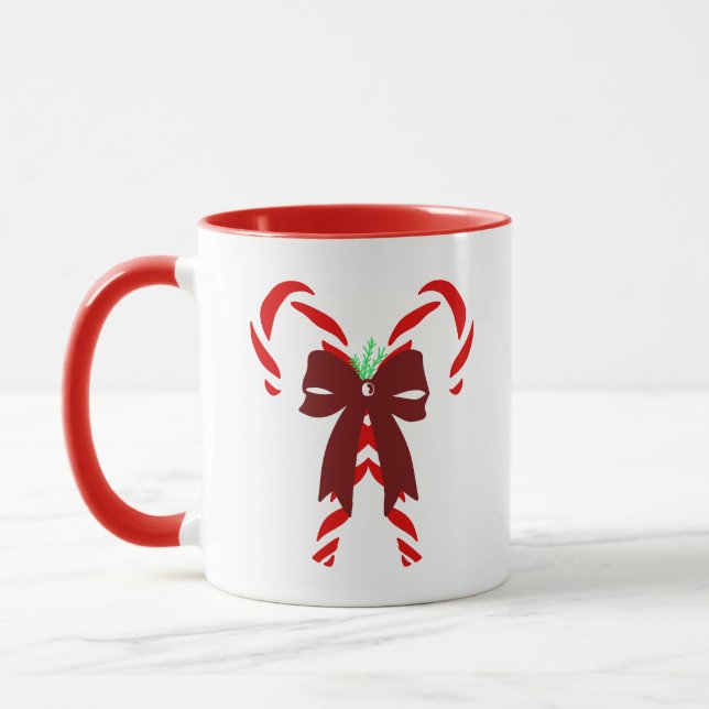Caneca Red Candy Canes with Pine Needles & Bow (Esquerda)