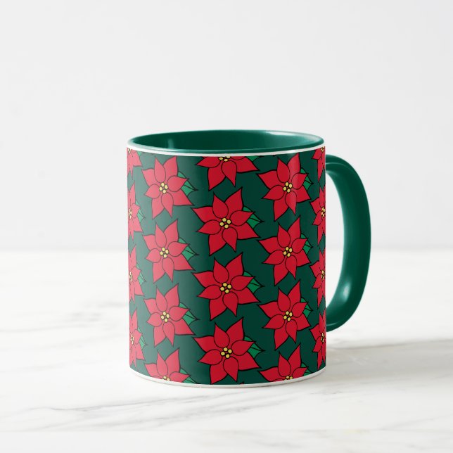 Caneca Red Christmas Poinsettias Coffee Mug Gift (Frente Esquerda)
