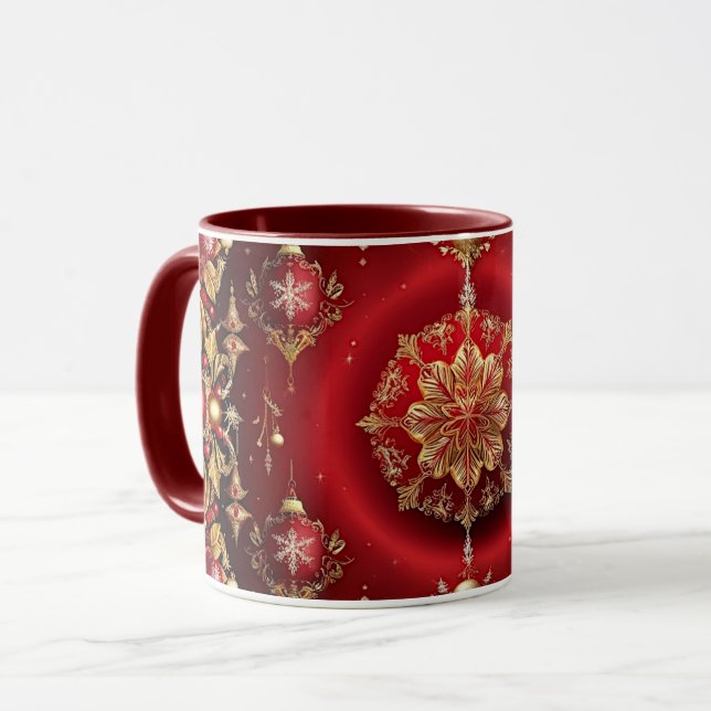 Caneca Red Decorative Ornaments Holiday Mug (Frente Esquerda)
