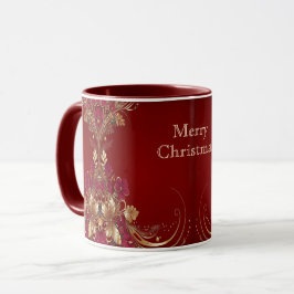 Caneca Red Dourado Floral Holiday Mug