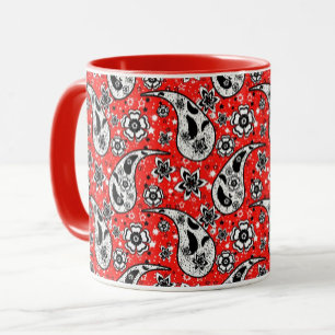 Caneca Red Floral Paisley Pattern Design