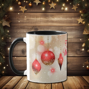 Caneca Red Glitter Bulbs Feliz Navidad Snowflake Mug