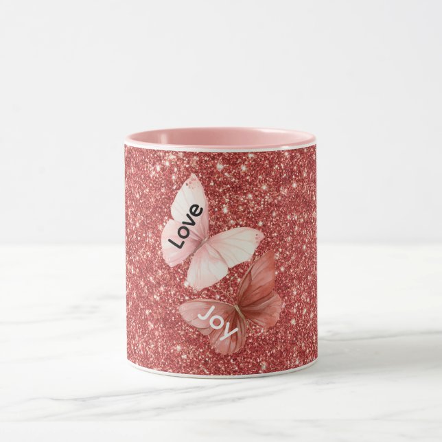 Caneca Red Glitter Pink Love Joy Butterflies (Centro)