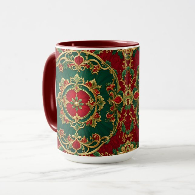 Caneca Red Green Floral Decorative Natal Foliday Mug (Frente Esquerda)