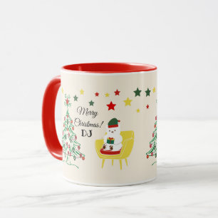 Caneca Red Green Script Star Tree Modern Feliz Natal