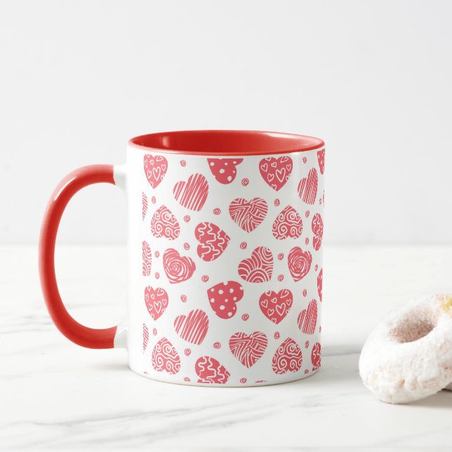 Caneca Red Hearts Dia de os namorados Love (Com Donut)