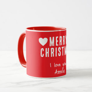 Caneca Red Hearts Felry Christmas Namorado Namorada